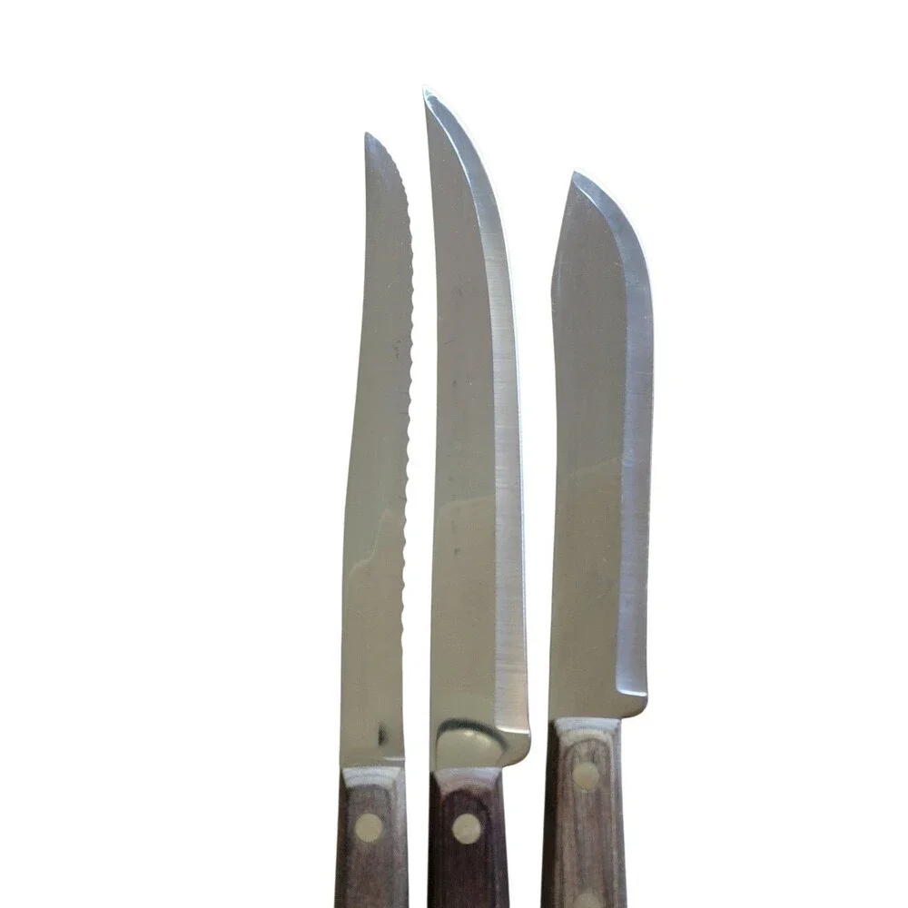 Vtg Flint Stainless Vanadium USA Lot Of 3 Bread - Fillet - Butcher Knives